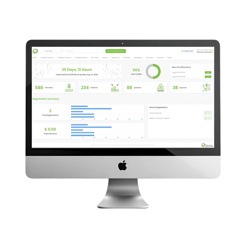 Crystal event management platform dashboard